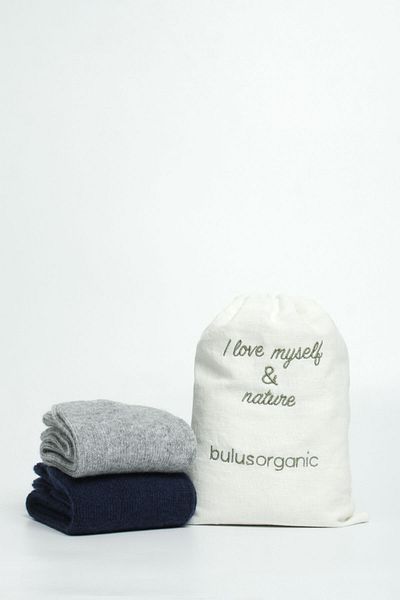 Buluş Organic Комплект от 2 обикновени дамски чорапи до глезена от органична овча вълна в тъмносини и меланж сиви цветове