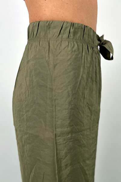 Love The Wind Polyamide Viscose Draped Khaki Palazzo Trousers
