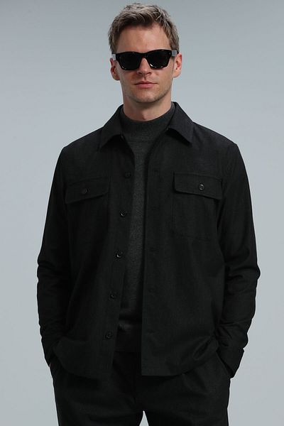 Lufian Ποτέ ανδρικό πουκάμισο Basic Normal Fit Anthracite