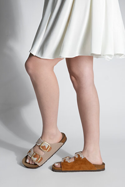 Marjin Women's Double Banded Eva Sole Leather Slippers Multilayered Southern Clothes