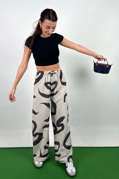 Love The Wind Patterned Cotton-Linen Flowy Palazzo Pants