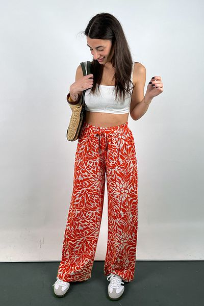 Love The Wind Patterned Viscose Draped Palazzo Trousers