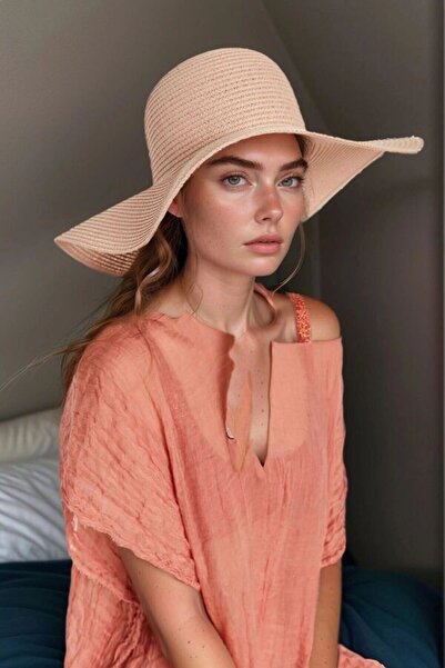 Luminos Butik قبعة عصرية منقوشة بلون مسحوق - حافة واسعة، حماية من الشمس Hsr2005