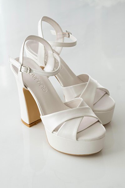 sovrana Çarpraz Bant Detaylı Kalın Platform Topuklu Ayakkabı Sedef