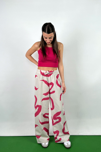 Love The Wind Patterned Cotton-Linen Flowy Palazzo Pants