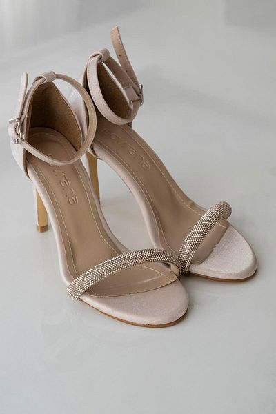 sovrana Beige Satin Heeled Single Strap Shoes