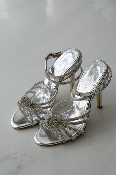 sovrana Knot Stone Detailed Heeled Shoes Silver Mirror