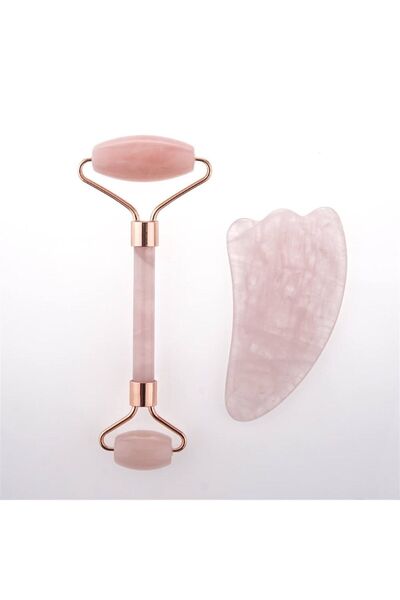 OSMANLI DOĞAL TAŞ Pembe Kuvars Taşı Masaj Takımı - Roller Ve Gua Sha Kaz Ayak...