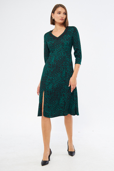 SELAZRA Swonsy V-yaka Puantiye Desenli Diz Altı Regular Fit Yeşil Renk Elbise...