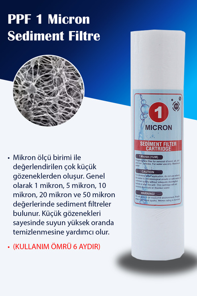 WaterMelon Açık Kasa Su Arıtma Cihazı Uyumlu 10'' Inch 1 Mikron Sediment Spun Filtre ( 5 Adet )