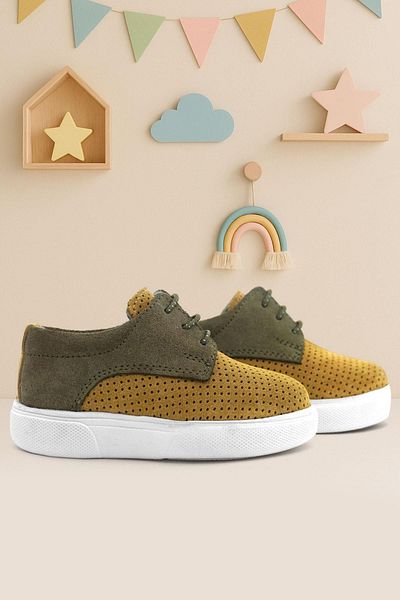 Rakerplus Genuine Leather Mustard Yellow Khaki Elastic Boys' Casual Shoes