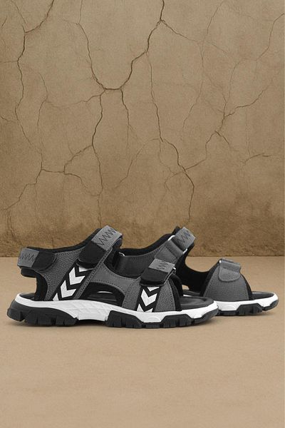 Rakerplus Sandale pentru băieți din piele naturală gri negru cu velcro