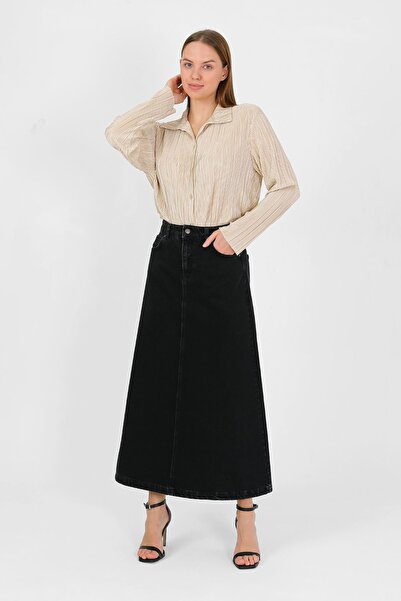 VELLICHOR Ψηλόμεση τζιν φούστα σε γραμμή Α μαύρη