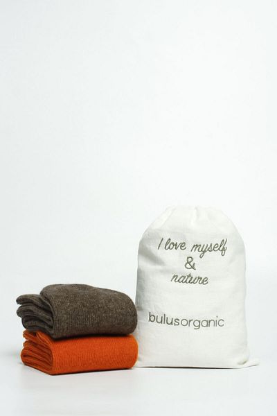 Buluş Organic Melange Brown and Orange Organic Sheep Wool Plain Women's Socks Set of 2