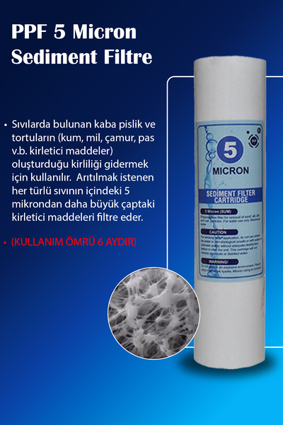 WaterMelon Açık Kasa Su Arıtma Cihazı 10'' Inch 5 Mikron Sediment Spun Filtre (TOZ,TORTU FİLTRE) 3 Adet