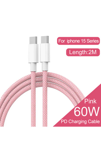 Choice كابل شاحن مضفر من النوع C إلى C بطول 2 متر باللون الوردي، مزود بتقنية ...