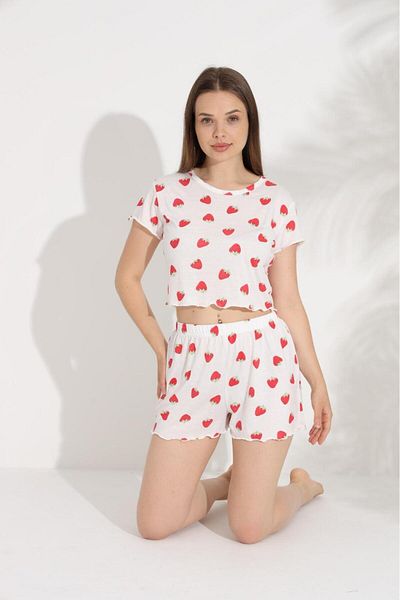 Sude HOMEWEAR Women's Heart Patterned Short Sleeve Shorts Pajama Set