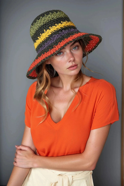 Luminos Butik Γυναικείο Μαύρο Χειροποίητο Ψάθινο Καπέλο Hsr2066