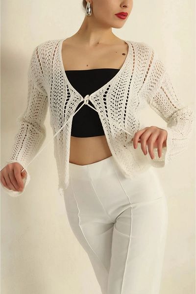 Ugdelia Women's Crop Openwork Knitwear Cardigan