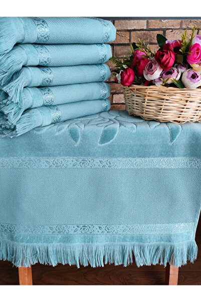 sarra 2'Lİ SARRA ETAMİN SAÇAKLI HAVLU SETİ (30x50-50x90 cm) - PETROL MAVİSİ
