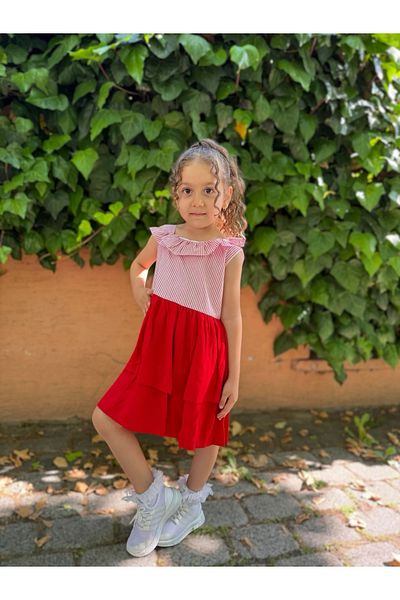 Minizade Baby Girl Kid Zero Sleeve Collar Ruffled Special Occasion Birthday Party Wedding Holiday Dress