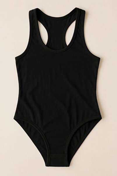 enmodaiçgiyim Body pentru femei 100% bumbac viscoză cu snap în partea de jos - negru