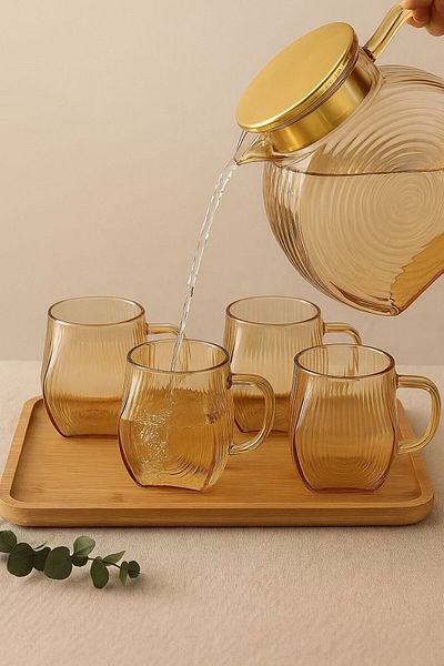 morponi Borosilicate Glass Amber Snail Patterned Glass 4 Pieces 300 ml
