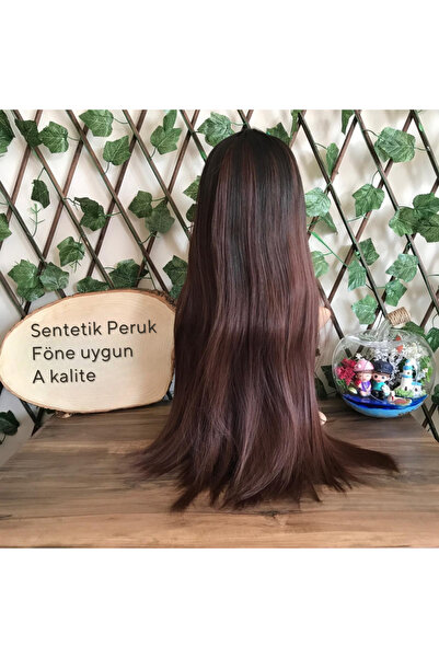 papatya peruk Koyu Kızıl Perçemli Uzun Sentetik Peruk