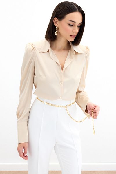 Sateen Padded Satin Shirt - BEIGE