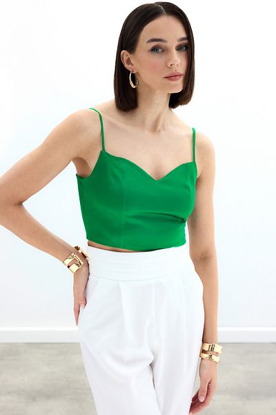 Sateen Bluză crop din satin cu curea de frânghie - VERDE