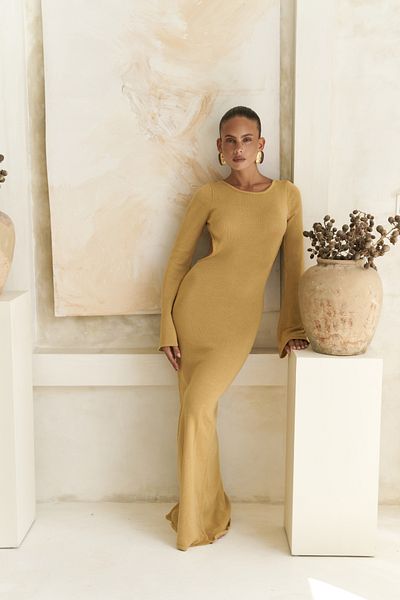 BOHEMAİ Μακρύ φόρεμα Nadias Window Detail Mustard Knitwear
