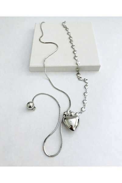 Mercan Aksesuar Çelik Asansörlü Kalp Kolye