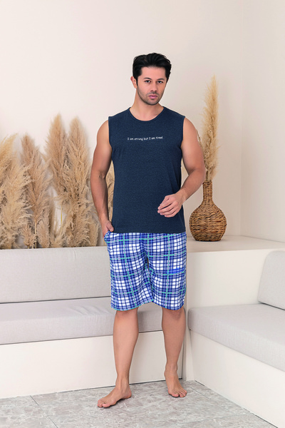 Sude HOMEWEAR Men's Patterned Athlete Shorts Pajama Set