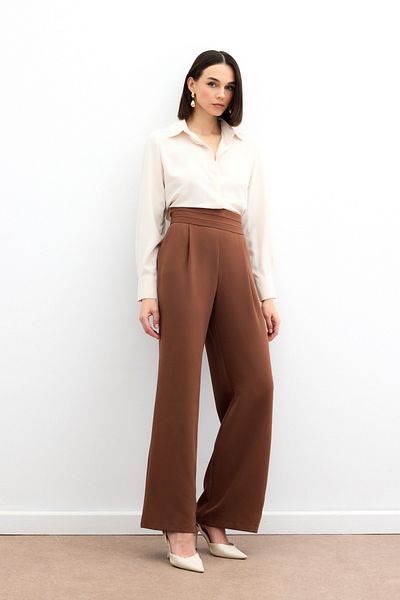 Sateen Waist Detailed Pocket Trousers - Brown