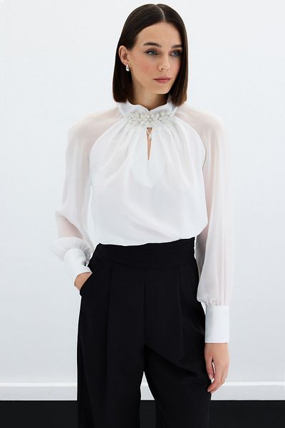 Sateen Galléros kiegészítő blúz - Ecru