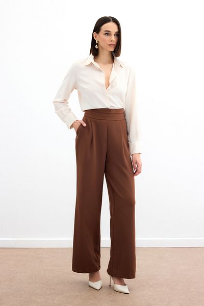 Sateen Waist Detailed Pocket Trousers - Brown
