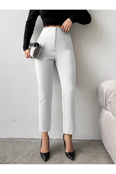 Fovere White High Waist Women's Trousers