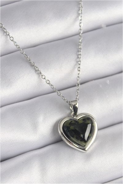 Skygo 316L Steel Silver Color Green Enamel Heart Model Women's Necklace - Tj-Bko9526