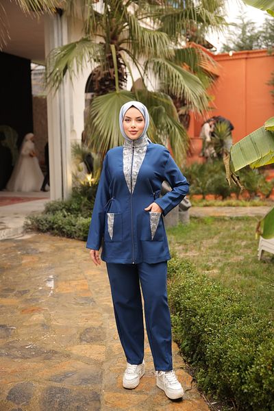 Ryzi Moda Σετ Hijab - Σετ με φερμουάρ από τούλι με πέτρα και επάνω μέρος