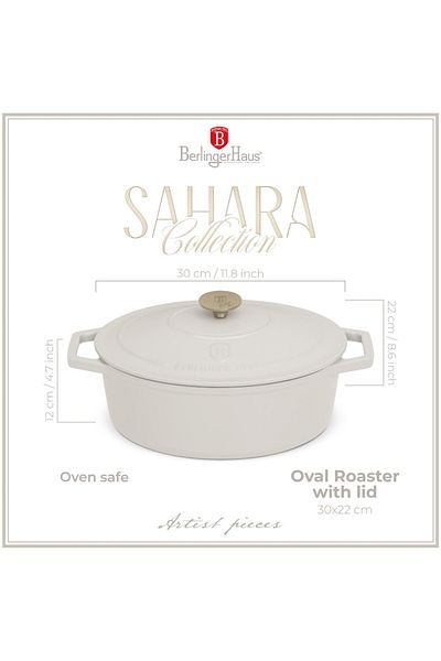 Berlinger Haus Oval Enameled Cast Iron Pot With Lid 30 Cm 4.65l Sahara Bh 6540, Cream