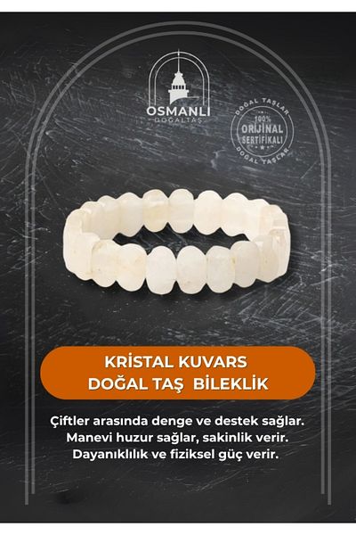 OSMANLI DOĞAL TAŞ Crystal Quartz Natural Stone Wide Cut Bracelet