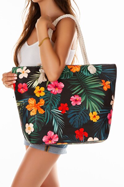 GreandBags Kadın Fermuarlı Plaj Çantası Desenli Plaj Çantası Günlük Çanta Pik...
