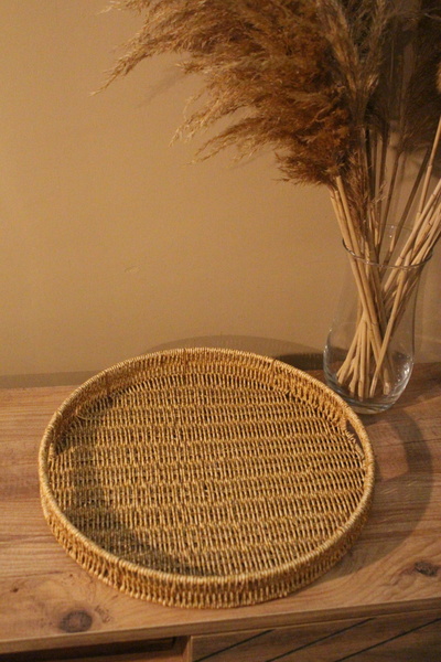 Paganca Wicker Rattan Presentation Tray Organizer Round Wide Size