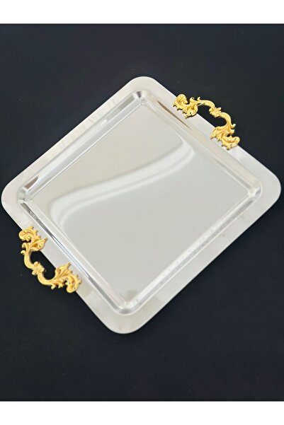 Melinda 6 Pcs Stainless Steel Square Removable Handle Detailed Tea, Coffee, Catering Serving Presentation Tray 21X21