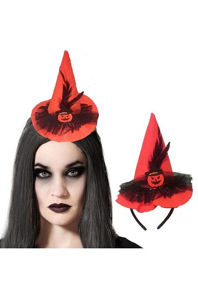 partidolu Halloween Tulle Feathered Pumpkin Hat Luxury Witch Crown Mega 1 τεμάχιο πορτοκαλί χρώμα
