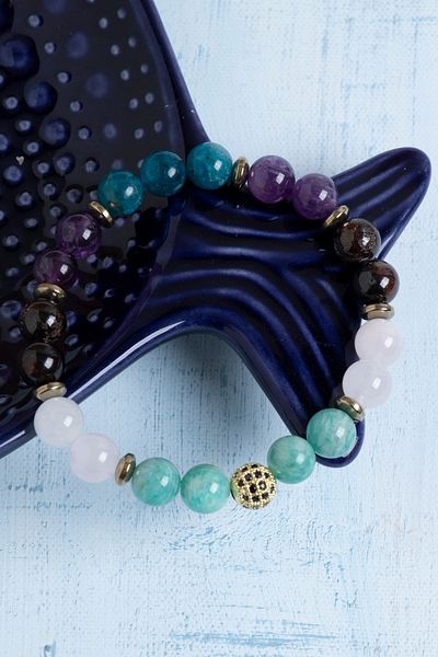 Deniz Doğal Taş Certified Virgo Amazonite and Amethyst Bracelet