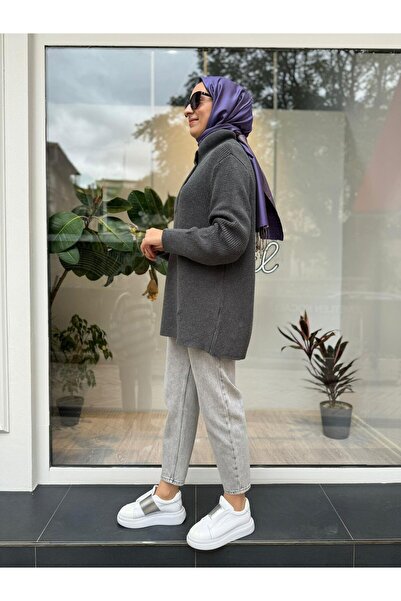 QOOQ STORE Γυναικείο πουλόβερ καπνιστό χρώματος Maniz Collar - με κουμπιά