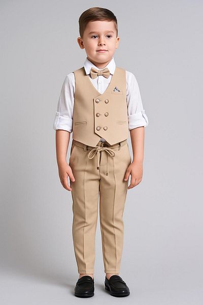 Terry Knitted Model Suit Men with Vest / Vest Suit with Bow Tie / Shirt-Vest-Pants Suit