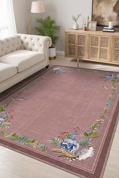 AIDA HOME Yase Floral Desenli Pamuk Tabanlı Yıkanabilen Kaydırmaz Antibakteri...