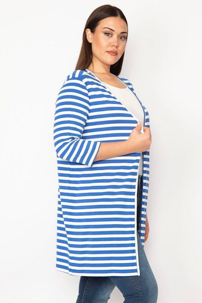 Şans Cardigan cu dungi din țesătură de bumbac Saks pentru femei de mărime mare 65n29664
